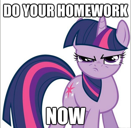 Twilight Sparkle: "Do your homework. Now."